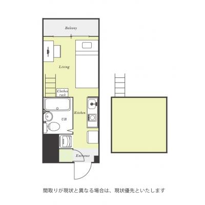 ユニオンマンスリー横浜鶴ヶ峰３　E206　1R・シングル☆【禁煙ルーム】人気の角部屋＆嬉しいロフトつき！安心のモニター付きインターフォン＆室内洗濯機完備の間取り図
