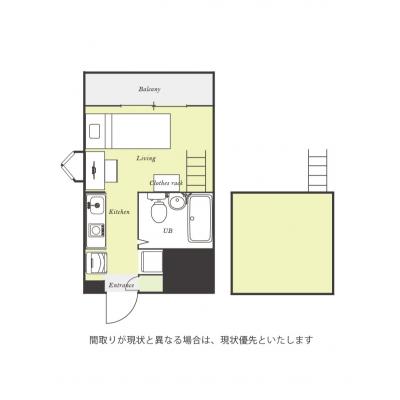 ユニオンマンスリー横浜鶴ヶ峰３　E210　1R・セミシングル☆【禁煙ルーム】人気の角部屋＆たっぷり収納ロフトつき♪安心のモニター付きインターフォン＆室内洗濯機完備！の間取り図