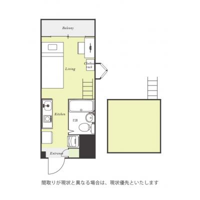 ユニオンマンスリー横浜鶴ヶ峰３　E301　1R・シングル☆【禁煙ルーム】人気の角部屋＆たっぷり収納ロフトつき♪安心のモニター付きインターフォン＆室内洗濯機完備！！の間取り図