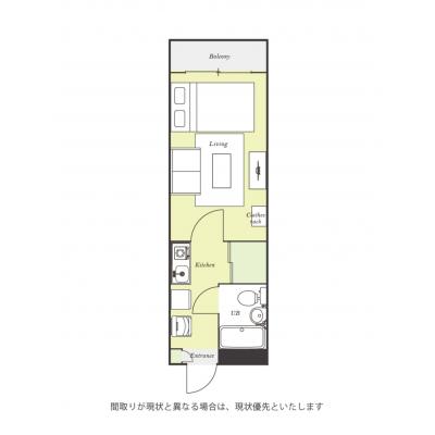 ユニオンマンスリーかしわ台１　312　1K・セミダブル☆【禁煙ルーム】安心のモニター付きインターフォン＆室内洗濯機完備！ソファのあるお部屋/相鉄本線沿線＆海老名駅まで1駅♪の間取り図