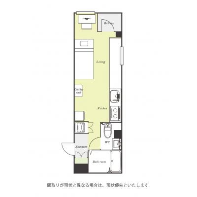 ユニオンマンスリー千葉駅５　501　1R・シングル☆【禁煙ルーム】人気の角部屋♪バストイレ別・浴室乾燥機・独立洗面台完備！自炊に嬉しい3口IHコンロの間取り図