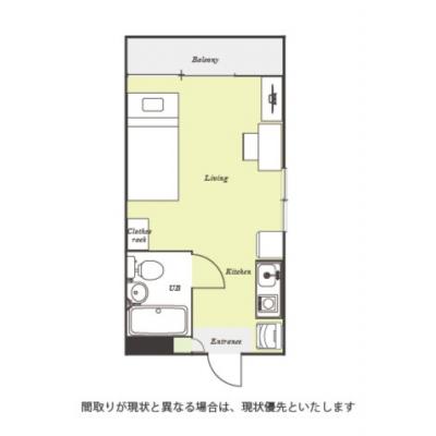 ユニオンマンスリー千葉天台２　203 1R・シングル☆【禁煙ルーム】人気の角部屋！デスク・チェア完備！室内洗濯機や冷蔵庫など生活家電のあるお部屋/千葉経済大学や千葉大学西千葉キャンパスへ徒歩通学の間取り図