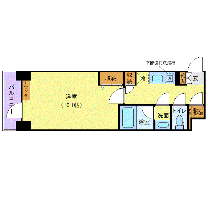 マンスリーリブマックス日本橋中洲☆『禁煙ルーム・33平米・駅5分』【1名入居限定・独立洗面】≪スタンダードシリーズ≫の間取り図