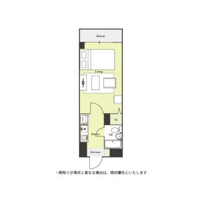 ユニオンマンスリー新松戸１　105　1K・セミダブル☆【禁煙ルーム】人気の角部屋＆安心の建物オートロックと室内洗濯機完備♪ローテーブル・ソファのあるお部屋/流通経済大学新松戸キャンパスまで徒歩通学の間取り図