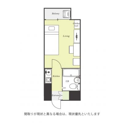 ユニオンマンスリー新松戸１　402　1K・シングル☆【禁煙ルーム】安心の建物オートロック＆玄関から直接居室が見えないリビングドアあり♪デスク・チェア＆洗濯機や冷蔵庫など生活家電のあるお部屋の間取り図