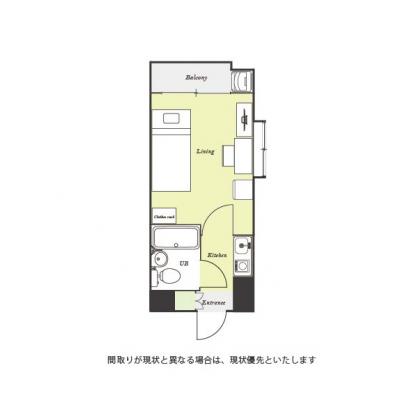 ユニオンマンスリー新松戸１　506　1K・シングル☆【禁煙ルーム】人気の角部屋＆デスク・チェアのあるお部屋♪安心の建物AL＆来客時も玄関から直接居室が見えないリビングドア完備の間取り図