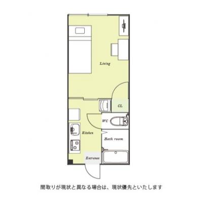 ユニオンマンスリー船橋海神１　103　1K・シングル☆【禁煙ルーム】人気のバストイレ別♪室内洗濯機や2ドア冷蔵庫など生活家電完備＆勉強などワークスペースにおすすめデスク・チェアのあるお部屋の間取り図