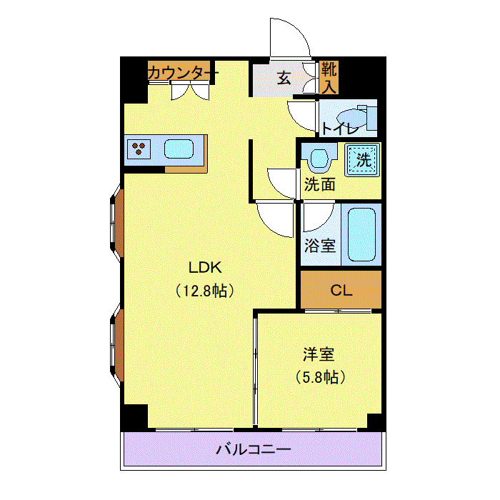 グッドステイつくばWEST▲『禁煙ルーム・1LDK・44平米・ツイン・追い焚き機能・独立洗面』【ベーシック】の間取り図