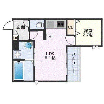 グッドステイ楽々園駅南サルビア△エグゼ【ハイクラス・1LDK・設備充実】の間取り図