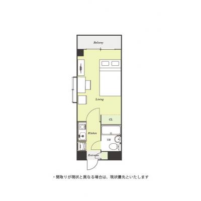 ユニオンマンスリー津田沼３　214　1K・セミダブル☆【禁煙ルーム】人気の角部屋♪デスク・チェアのあるお部屋/千葉工業大学津田沼キャンパスまで徒歩通学の間取り図