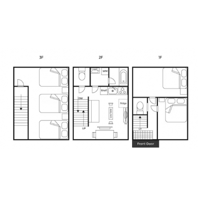 【瑞江マンスリー　3LDK】瑞江駅〔徒歩2分〕Wi-Fi無料〔友人、ご家族で！〕の間取り図