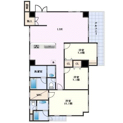 マンスリーリブマックス沖縄残波岬ミラーズ◇ワンエグゼ【3LDK・駐車場有】≪ラグジュアリーシリーズ≫の間取り図