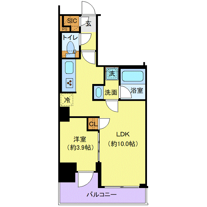 マンスリーリブマックス亀戸水神SOUTH☆『禁煙ルーム・1LDK・33平米』【Wi-Fi無制限・追い焚き機能】≪プレミアムシリーズ≫の間取り図
