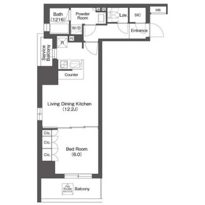 【高級マンスリー】住一　心斎橋7号店 02 、シモンズマットレス／43インチ液晶テレビ／2ドア冷凍冷蔵庫の間取り図