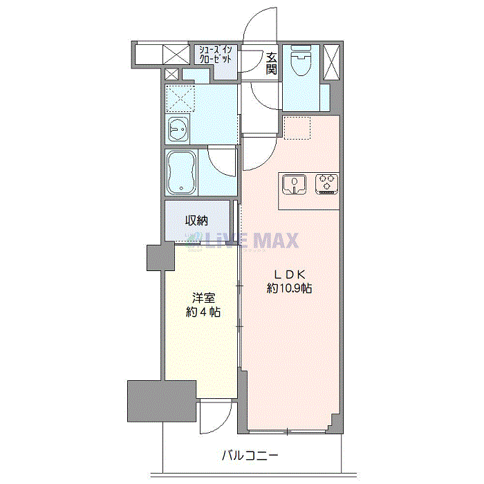 マンスリーリブマックス亀戸水神SOUTH◎『禁煙ルーム・1LDK・36平米』【Wi-Fi無制限・追い焚き機能】≪プレミアムシリーズ≫の間取り図