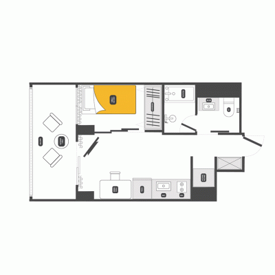 【築地4分】生活便利◎ネット無料丨Dash Living Tsukiji East1 Bedroom with Large Balcony（1LDK）(1)の間取り図