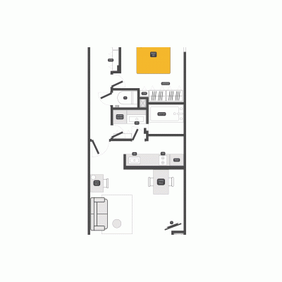 【白金高輪9分】買物便利・無料Wi-Fi完備丨Dash Living Minami AzabuExecutive 1 Bedroom A（禁煙）(3)の間取り図