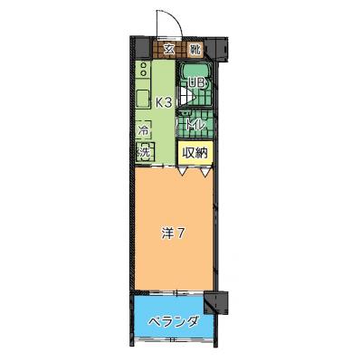 【トーマス普天間401】スーパー徒歩1分、駐車場1台付、Wi-Fi無料、沖縄市や北谷まで車で約15分の間取り図
