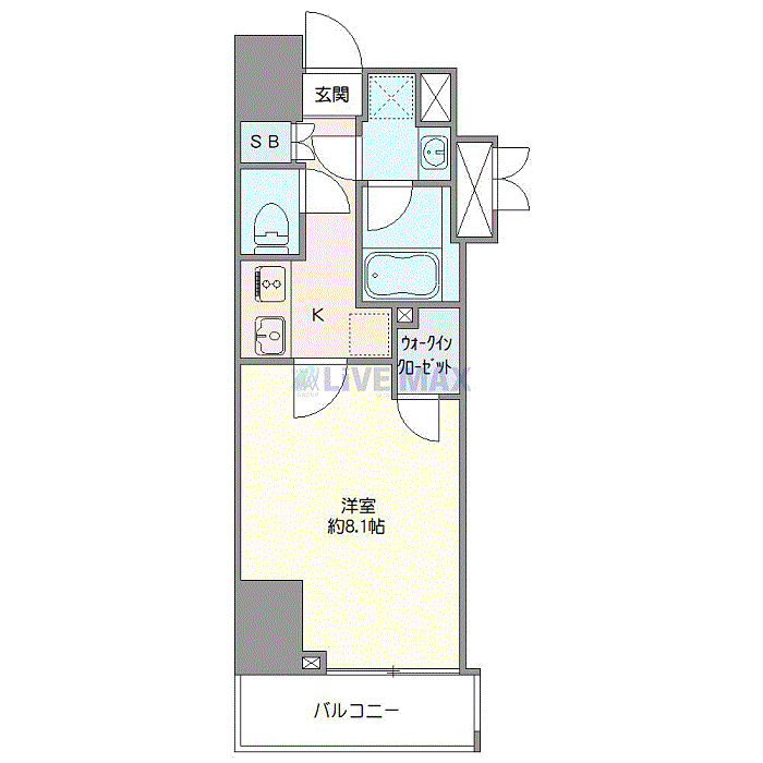 マンスリーリブマックス蒲田EASTクロッシア△『禁煙ルーム・26平米』【Wi-Fi無制限・追い焚き機能・浴室乾燥付】≪プレミアムシリーズ≫の間取り図