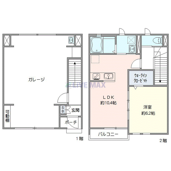 グッドステイ仙石線多賀城SOUTHエスパース◆『禁煙ルーム・1LDK・専用ガレージ付・Wi-Fi無制限・追い焚き機能』【ハイクラス】の間取り図
