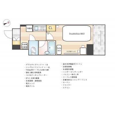 【25年12月オープン】ニューガイアリルーム芝№27　6th floor ダブルルーム (Wi-Fi無料・禁煙🚭・浴室乾燥・IHクッキングヒーター)の間取り図