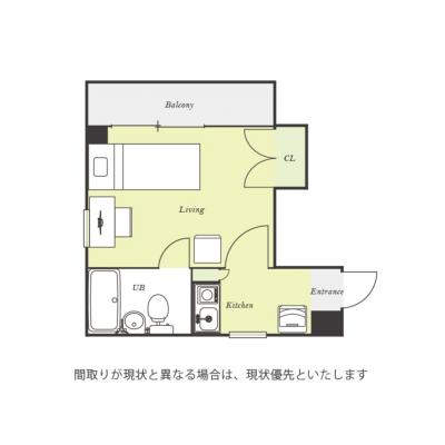 ユニオンマンスリー北越谷３　303　1K・セミシングル☆【禁煙ルーム】人気の角部屋♪安心のモニター付きインターフォン＆室内洗濯機完備！冷蔵庫や電子レンジなど生活家電のあるお部屋の間取り図