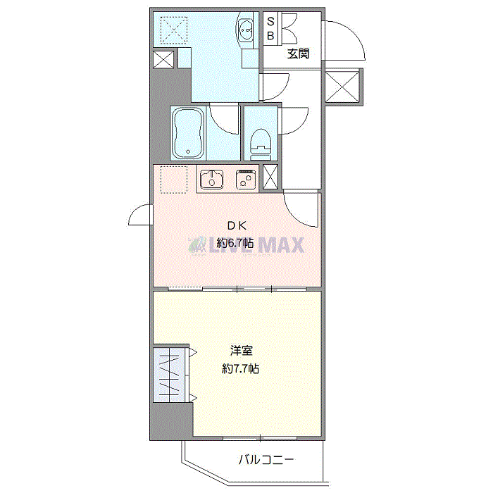 マンスリーリブマックス南千住スカイガーデンⅤ▲『禁煙ルーム・1DK・40平米』【Wi-Fi無制限・追い焚き機能】≪プレミアムシリーズ≫の間取り図