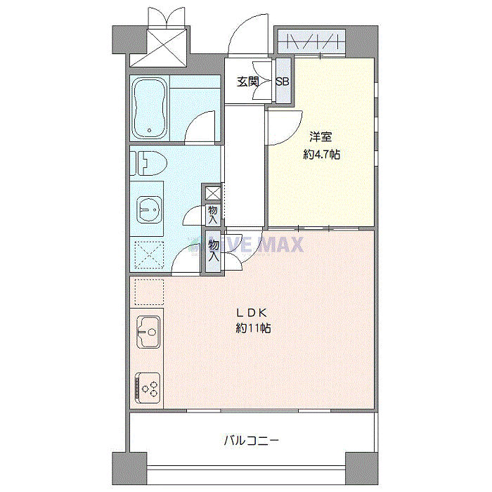 マンスリーリブマックス小田急線千歳船橋WESTビシーム▲『禁煙ルーム・1LDK・39平米』【追い焚き機能・独立洗面】≪スタンダードシリーズ≫の間取り図