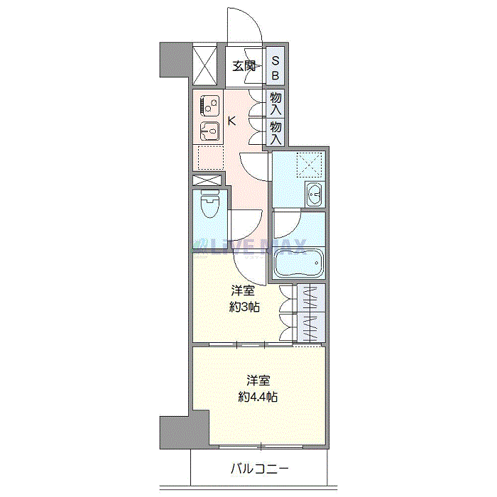マンスリーリブマックス埼京線板橋駅前・北池袋スカイガーデン◆『禁煙ルーム・2K・27平米』【Wi-Fi無制限・追い焚き機能・浴室乾燥付】≪プレミアムシリーズ≫の間取り図