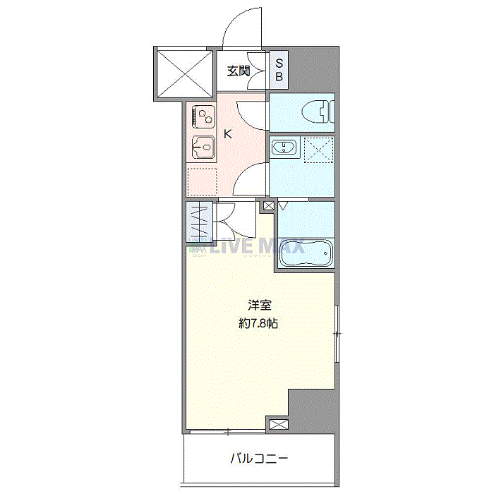 グッドステイ浅草スカイガーデンⅣ■『禁煙ルーム・1K・25平米・Wi-Fi無制限・独立洗面・浴室乾燥付』【デラックス】の間取り図