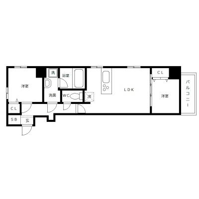 OneLife広島駅西シエスタ＜TYPE3＞【★洗浄機付き便座・浴室乾燥機付き《2LDKの広々空間！》】の間取り図