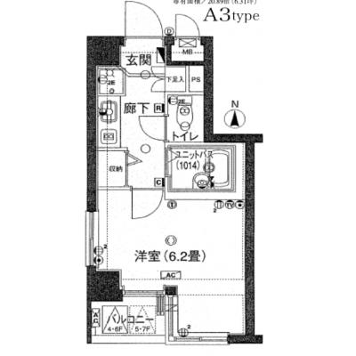 【60日以上の利用でお得🌈】【禁煙🚭/Wi-Fi無料🌐】マイナビSTAYミライエ中井下落合　401の間取り図