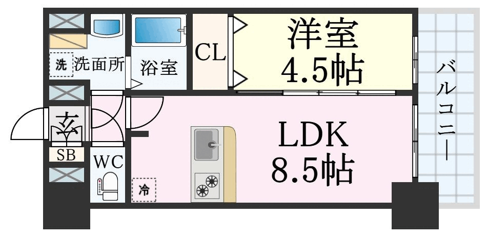 グッドステイ新神戸ステーションサウス■『1DK・31平米・浴室乾燥機・光NET無料（LAN・WiFi対応）』【デラックス】の間取り図
