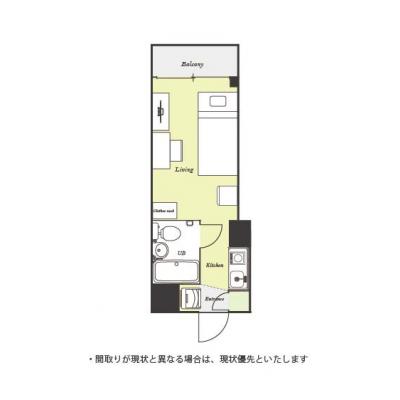 ユニオンマンスリー北越谷２　308　1R・シングル☆【禁煙ルーム】人気の角部屋物件♪デスクチェア・2ドア冷蔵庫など家具家電付きのお部屋。南越谷・草加・北千住まで電車で１本/北千住まで最短20分。の間取り図