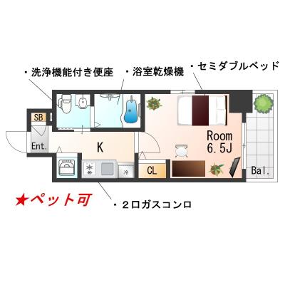 ★SステイEL江坂江の木町【禁煙ルーム・１K】★インターネットWi-Fiレンタル可 ★浴室乾燥機・ウォシュレット・独立洗面化粧台・ガス２口K・オートロックなど 設備充実★の間取り図