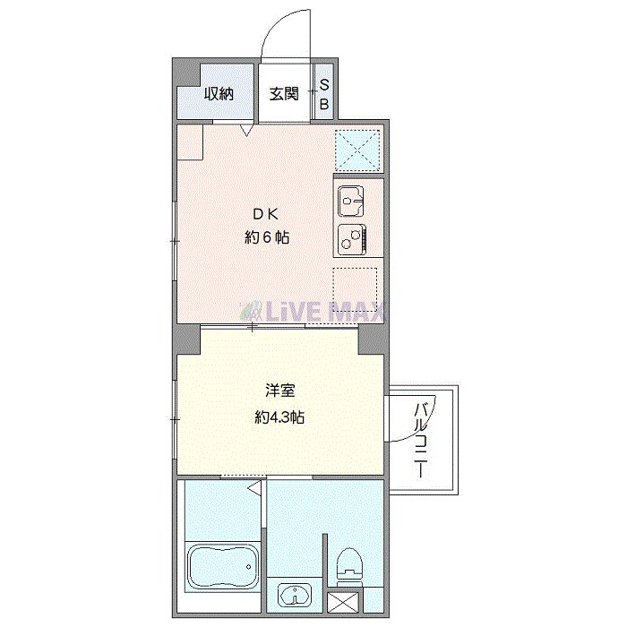 マンスリーリブマックス板橋本町WESTウィロー△『禁煙ルーム・1DK・26平米』【1名入居限定・追い焚き機能・浴室乾燥付】≪エクセレントシリーズ≫の間取り図