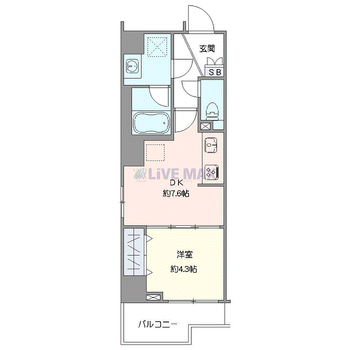 マンスリーリブマックス渋谷幡ヶ谷WEST☆『禁煙ルーム・1DK・33平米』【Wi-Fi無制限・ドラム式洗濯機】≪プレミアムシリーズ≫の間取り図