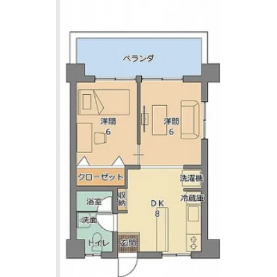 【唯一の読谷エリア・２DK】サンセット楚辺202の間取り図