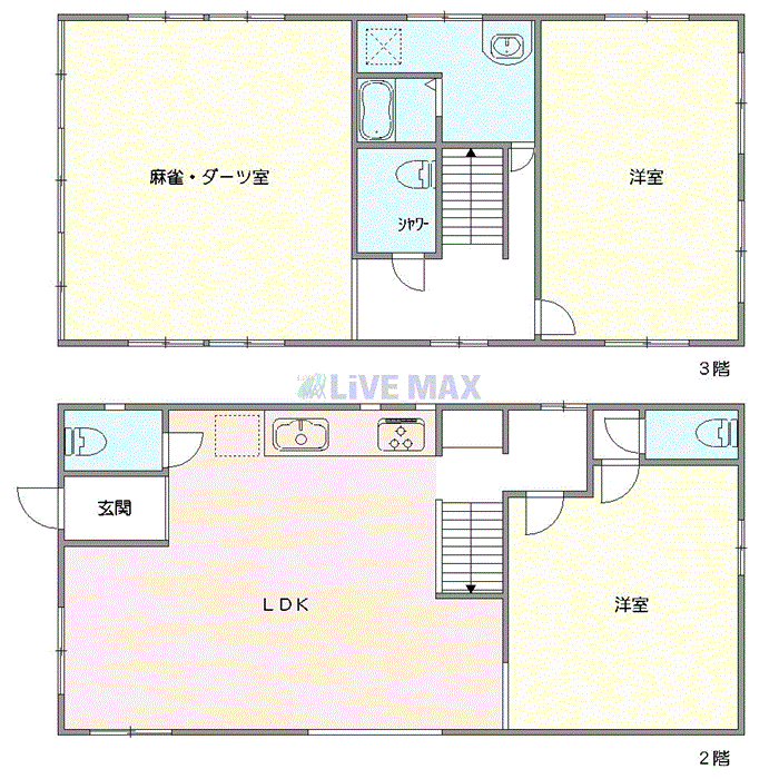 グッドステイ沖縄市諸見里ビクトリーランド◇『駐車場付・3LDKメゾネット・140㎡・フォースベッド・ダーツ・麻雀卓』【デラックス】の間取り図