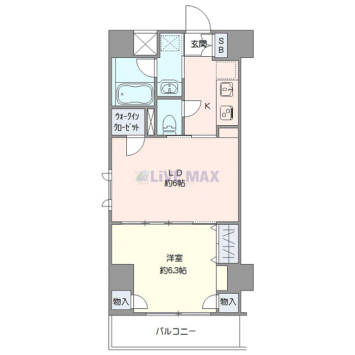 マンスリーリブマックスつくばEXP浅草WESTデュオステージ■『禁煙ルーム・1LDK・40平米』【追い焚き機能・独立洗面・浴室乾燥付】≪エクセレントシリーズ≫の間取り図