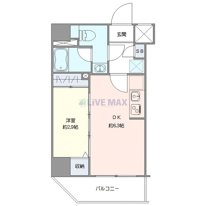 マンスリーリブマックス押上・東京スカイツリーNORTHログ◆『禁煙ルーム・1DK・25平米』【Wi-Fi無制限・独立洗面・浴室乾燥付】≪プレミアムシリーズ≫の間取り図