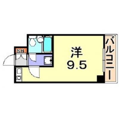 トラスト三宮5【ウォシュレット付・広々ワンルーム♪角部屋！】の間取り図