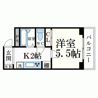OneLife美栄橋アール【★バストイレ別・2口ガスコンロ】の間取り図