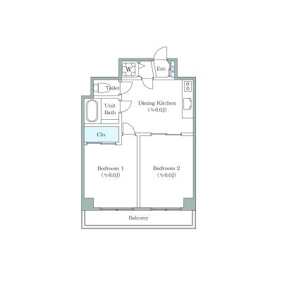 Oneupマンスリー日暮里・鶯谷【南向き・２DK・39㎡・ドラム式洗濯機設置・ペット可・NURO光導入・鶯谷駅徒歩5分・日暮里駅徒歩10分】★清掃費無料キャンペーン中★の間取り図