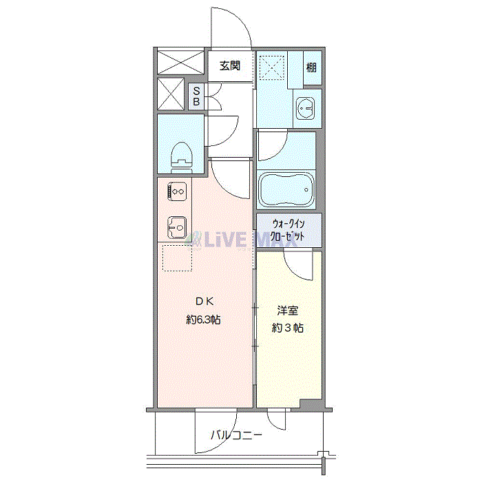 グッドステイ品川旗の台SOUTHプライム■『禁煙ルーム・1DK・26平米・独立洗面・浴室乾燥付』【デラックス】の間取り図