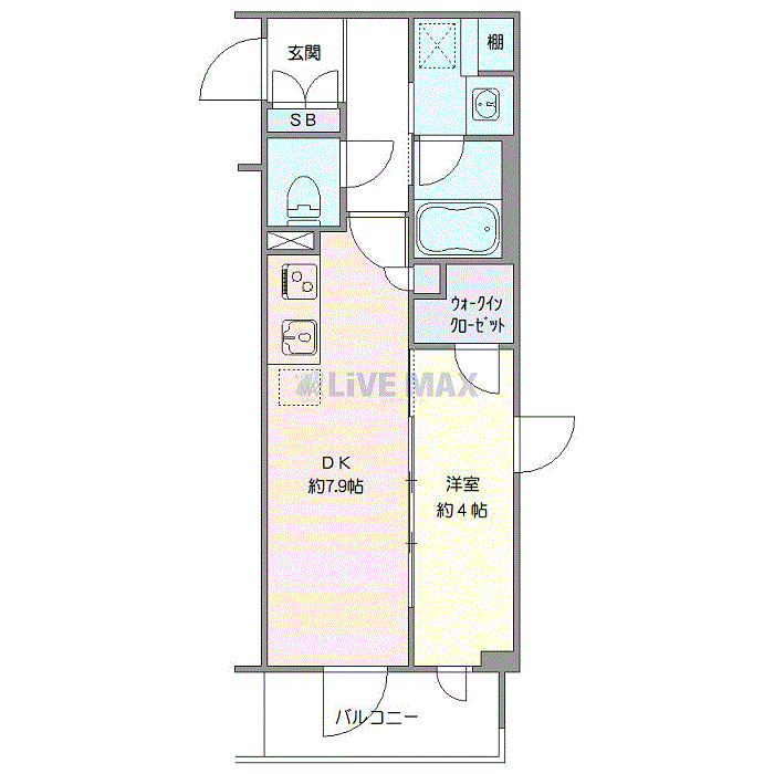 マンスリーリブマックス品川旗の台SOUTHプライム●『禁煙ルーム・1DK・31平米』【独立洗面・浴室乾燥付】≪プレミアムシリーズ≫の間取り図