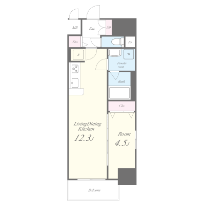 セイワマンスリー黄金【新築】【禁煙】【1LDＫ】【Wi-Fi無料】【3カ月以上】の間取り図
