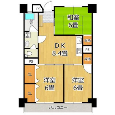 ★3人入居可能な広々60㎡の3DK★駐車場無料★wi-fi無料★聖マリア病院目の前★GM久留米2の間取り図