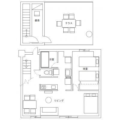 【屋上テラスでBBQ可】書斎付きワーケーション向き 自然に囲まれた滞在型宿の間取り図
