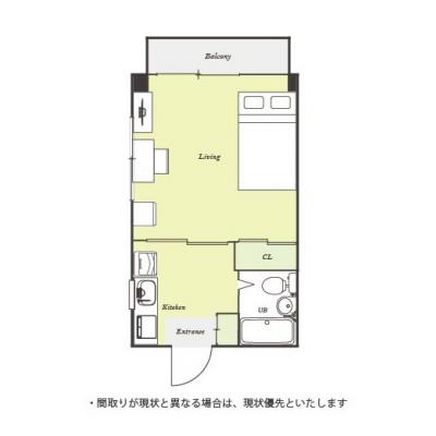 ユニオンマンスリーお花茶屋７　103　1K・セミダブル☆【禁煙ルーム】人気の角部屋！デスク・チェア＆たっぷり収納2ドア冷蔵庫など生活家電のあるお部屋/京成本線利用で京成上野駅まで約16分でアクセス！の間取り図